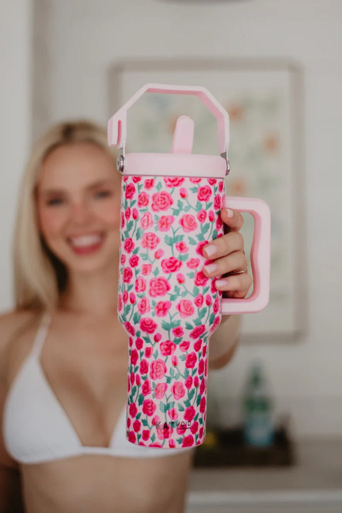 Whimsical Roses Tumbler with Straw