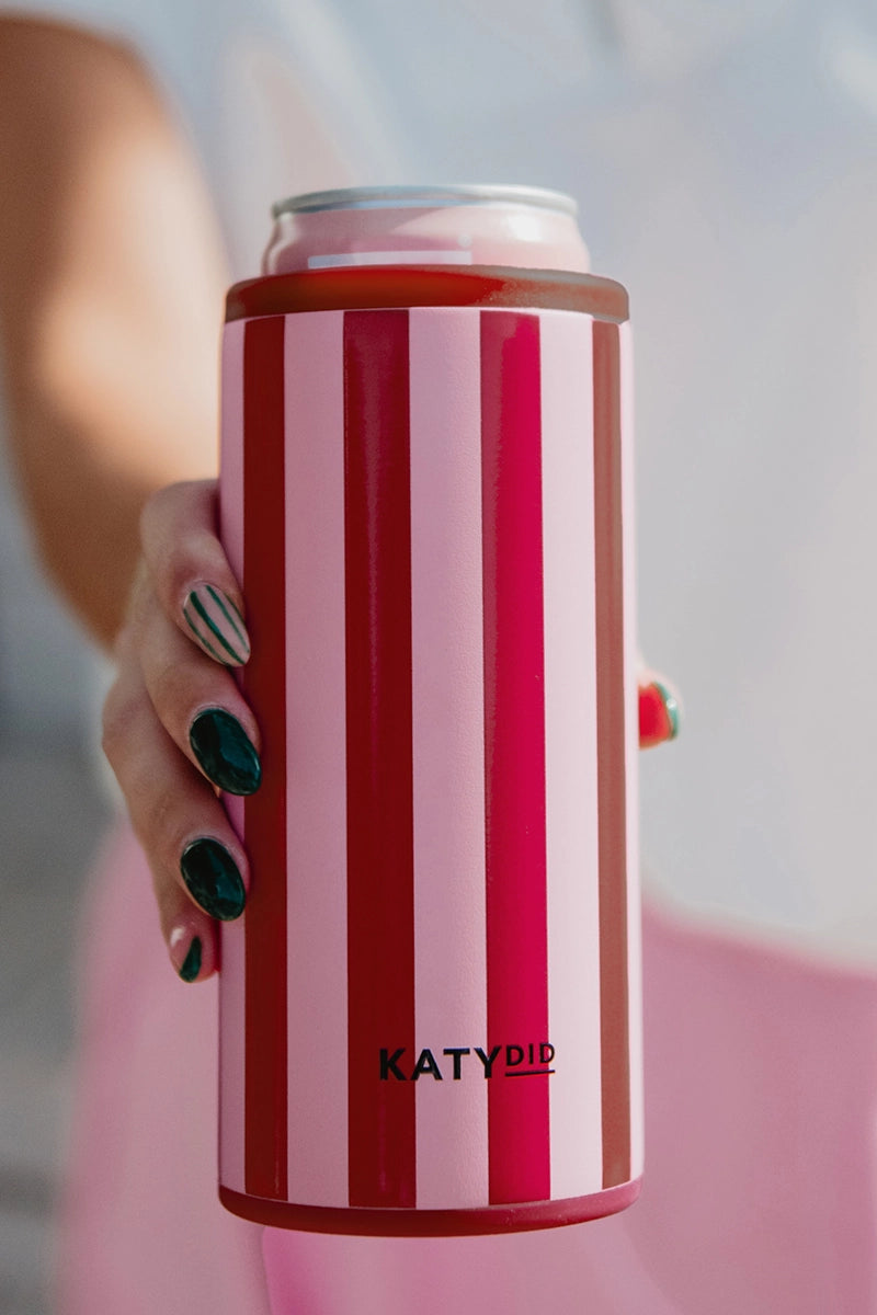 Pink and Wine Striped 12 Oz Can Cooler
