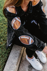 Sequin FOOTBALL Patch Cropped CORDUROY Shacket