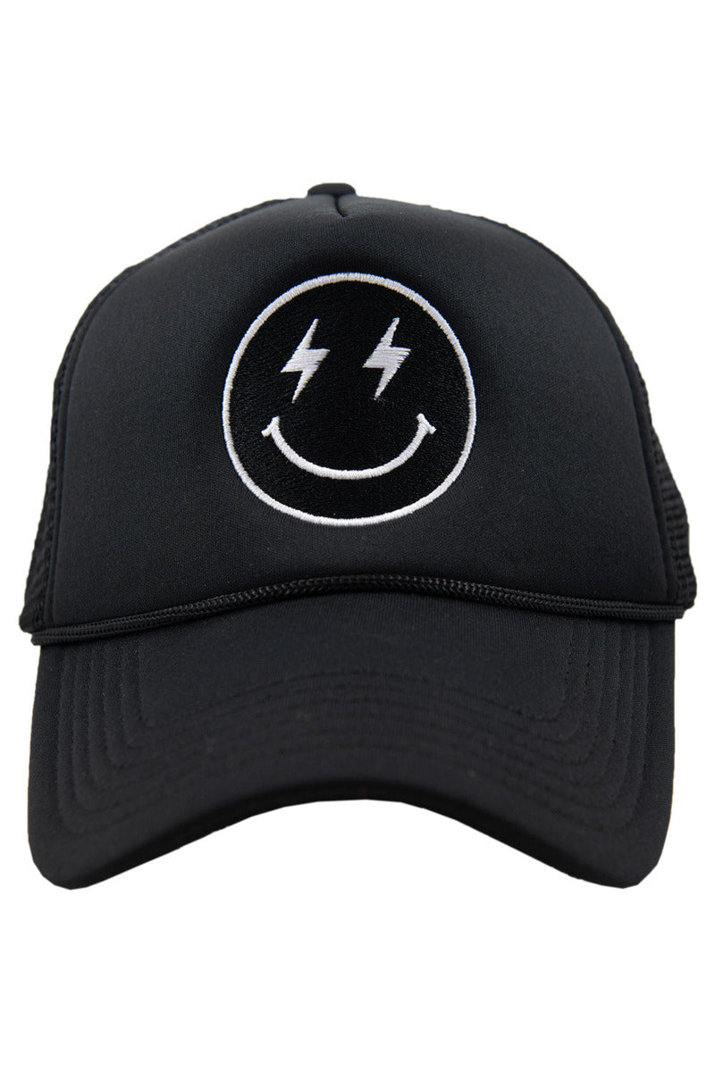 Black Lightning Happy Face Foam Trucker Hat - Katydid.com