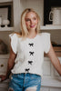 Short Sleeve Bow Sweater Top (White)