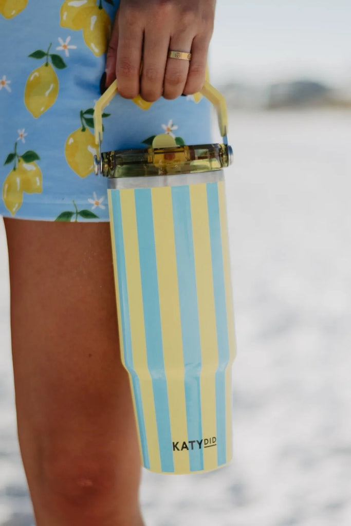 Yellow and Aqua Striped 30 Oz Tumbler Cup