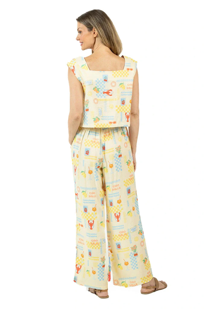 Italian Summer Linen Two-Piece Pant Set (Yellow) - Katydid.com
