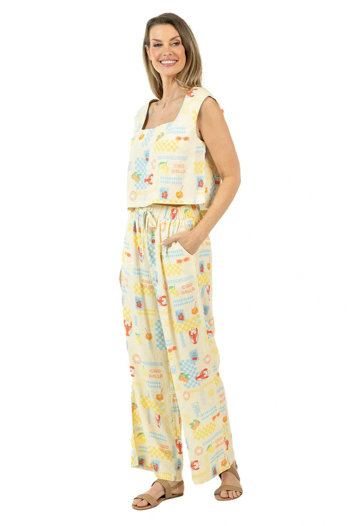Italian Summer Linen Two-Piece Pant Set (Yellow) - Katydid.com
