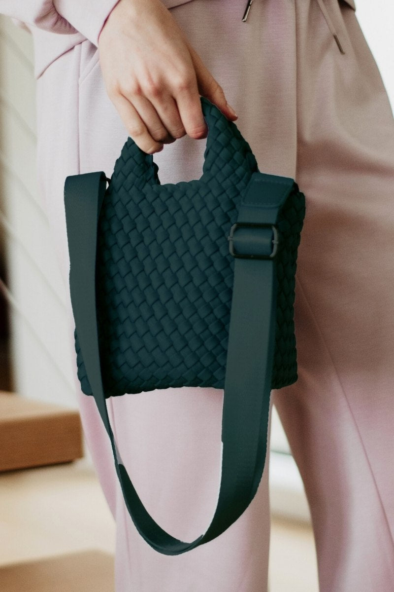 Forest Green Woven Crossbody Bucket Bag