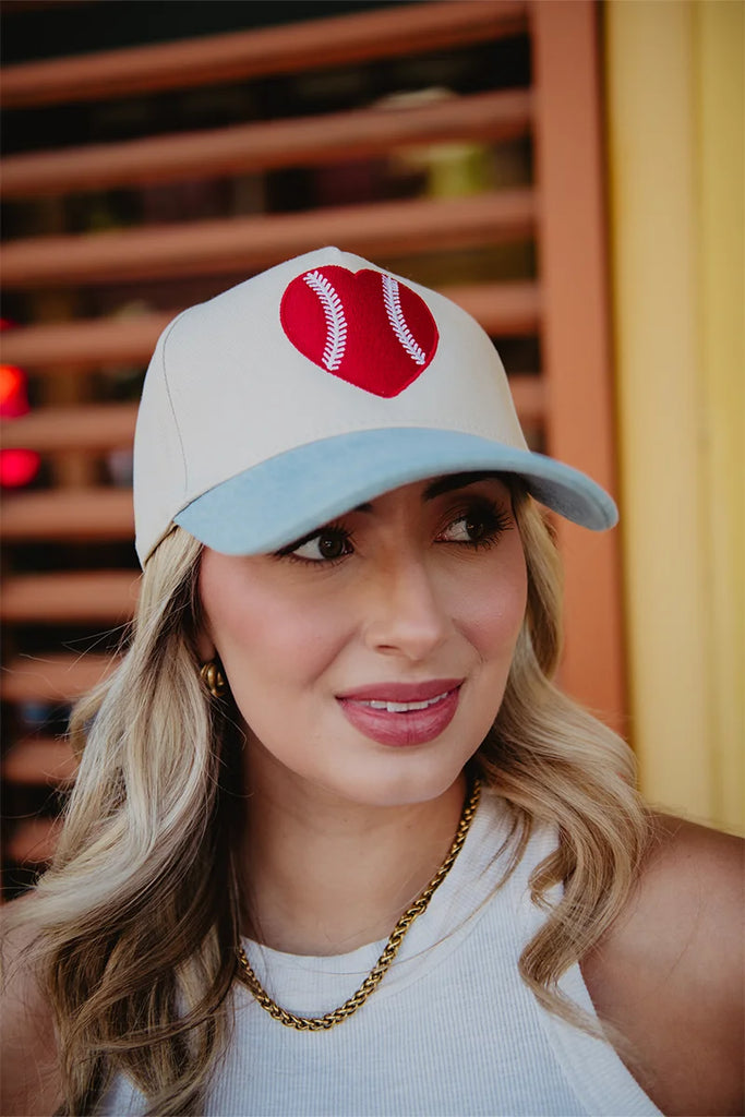 Red Baseball Heart Cap Trucker Vintage