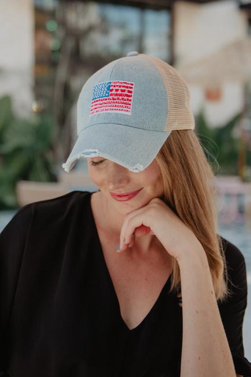 American Flag Trucker Denim Hat