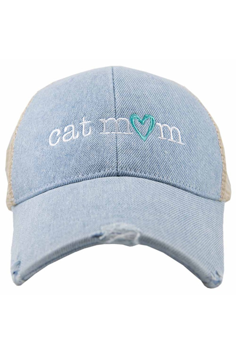 Cat Mom (Mint Heart) Denim Trucker Hat - Katydid.com