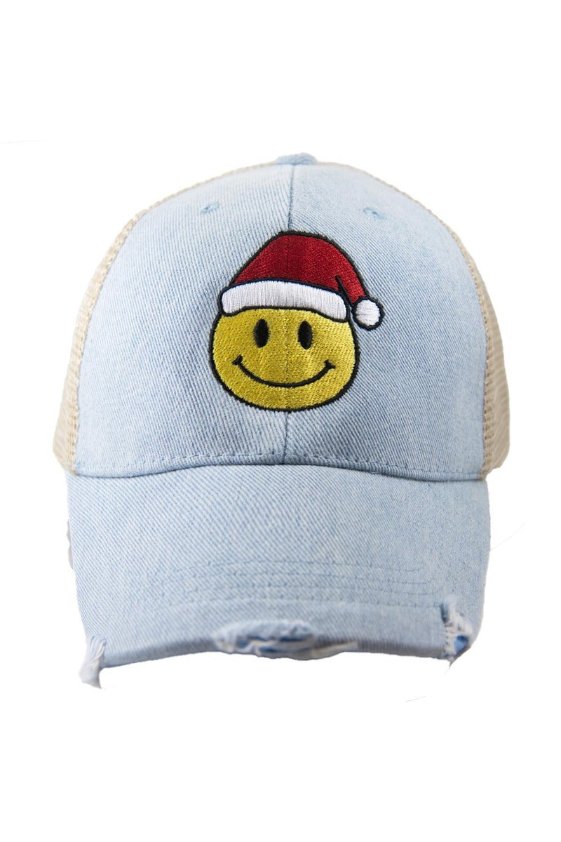 Santa Happy Face Cute Denim Trucker Hat - Katydid.com