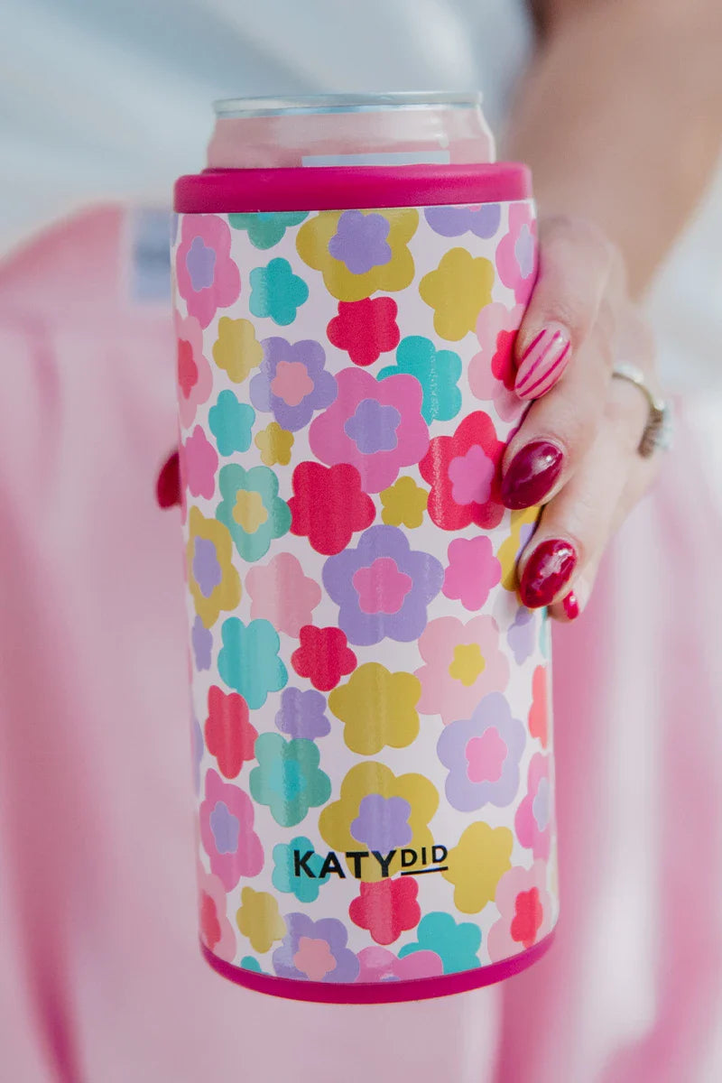 Groovy Multicolored Flowers Slim Can Koozie - Katydid.com