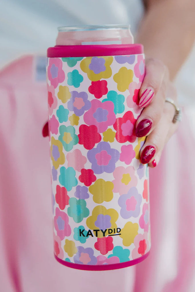 Groovy Multicolored Flowers Slim Can Koozie - Katydid.com