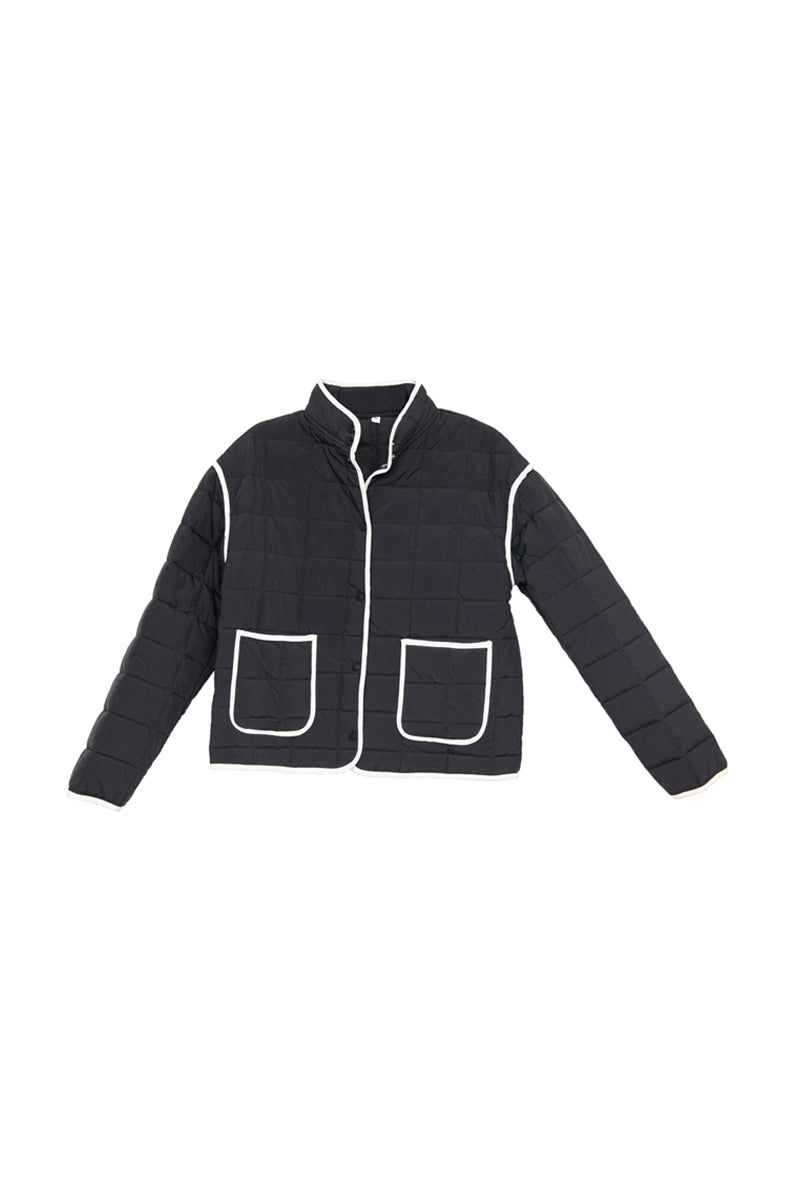 Black Ladies Quilted Trim Jacket - Katydid.com