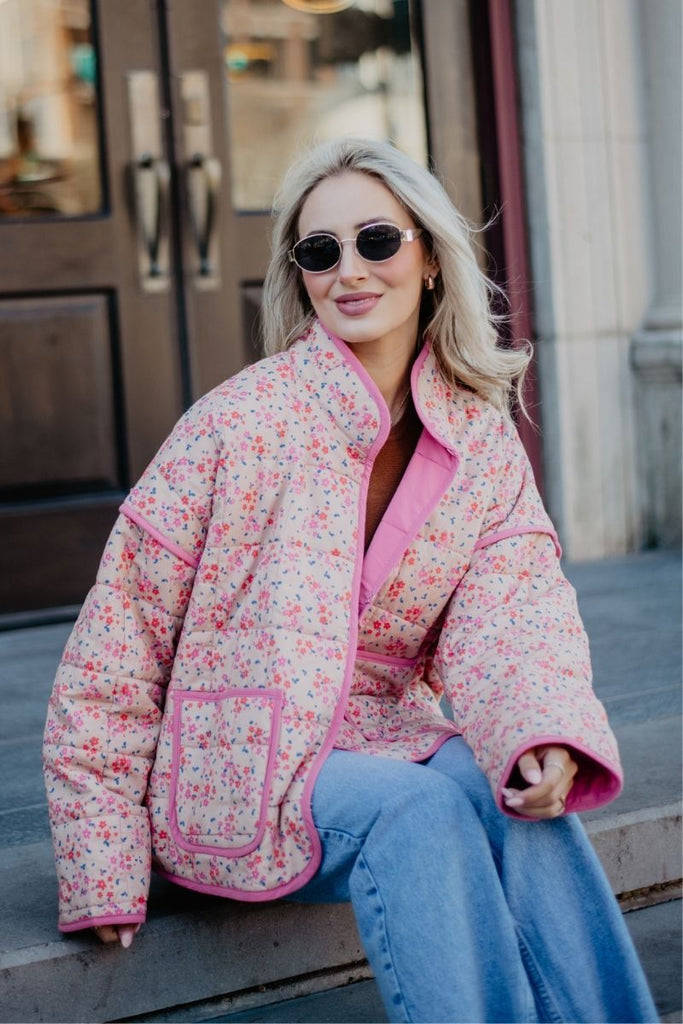 Pink Floral Quilted Jacket Lightweight Jackets for Women Katydid