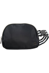 Black Solid Belt Bag with Striped Strap