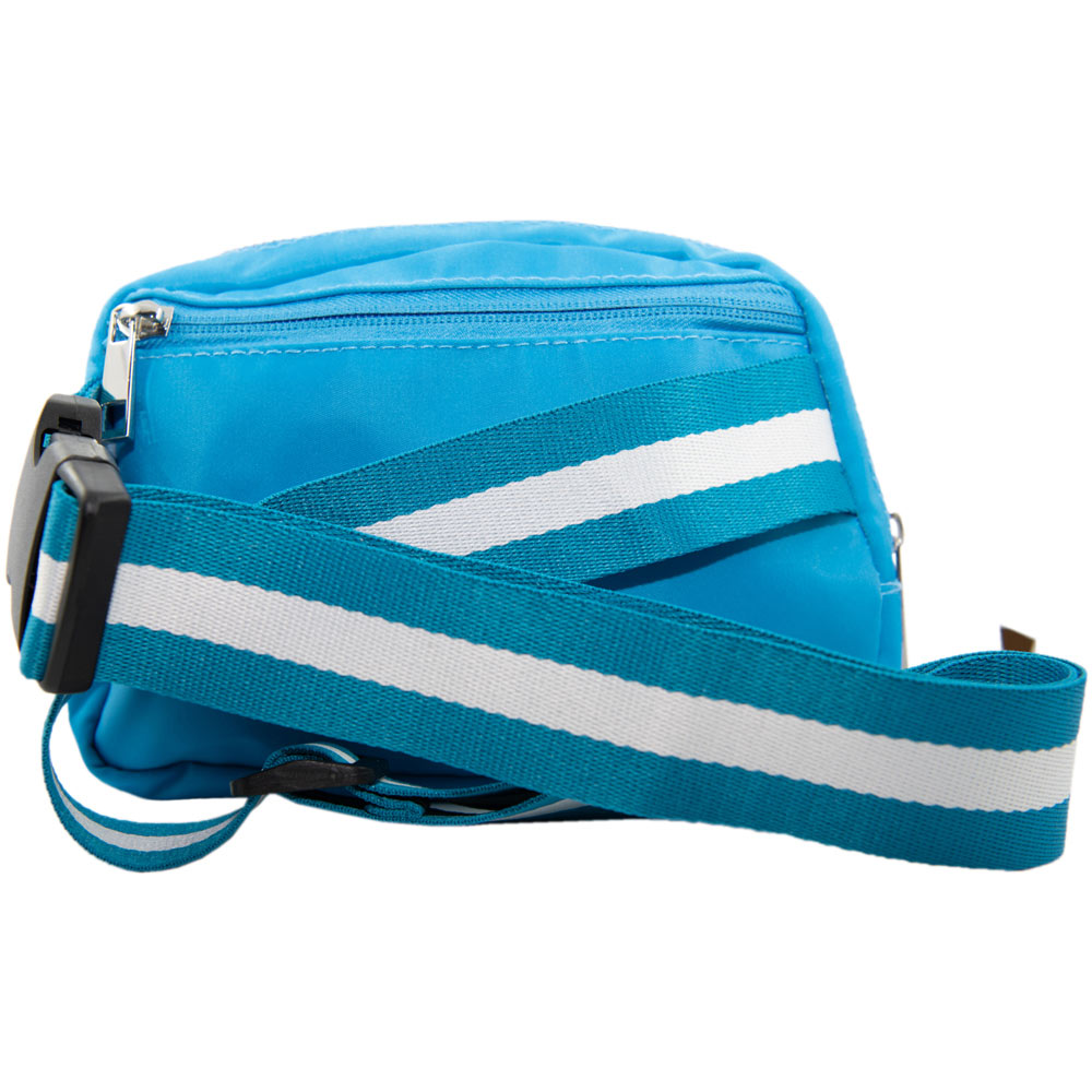 Blue Solid Belt Bag with Striped Strap