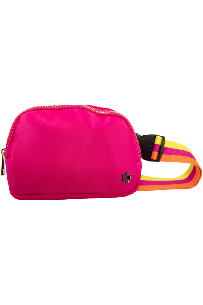 Hot Pink Solid Fanny Pack with Striped Strap