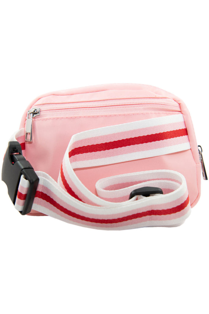 Light Pink Solid Belt Bag with Striped Strap