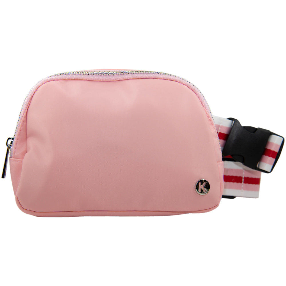 Light Pink Solid Belt Bag with Striped Strap