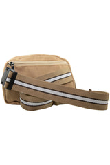 Tan Solid Belt Bag with Striped Strap