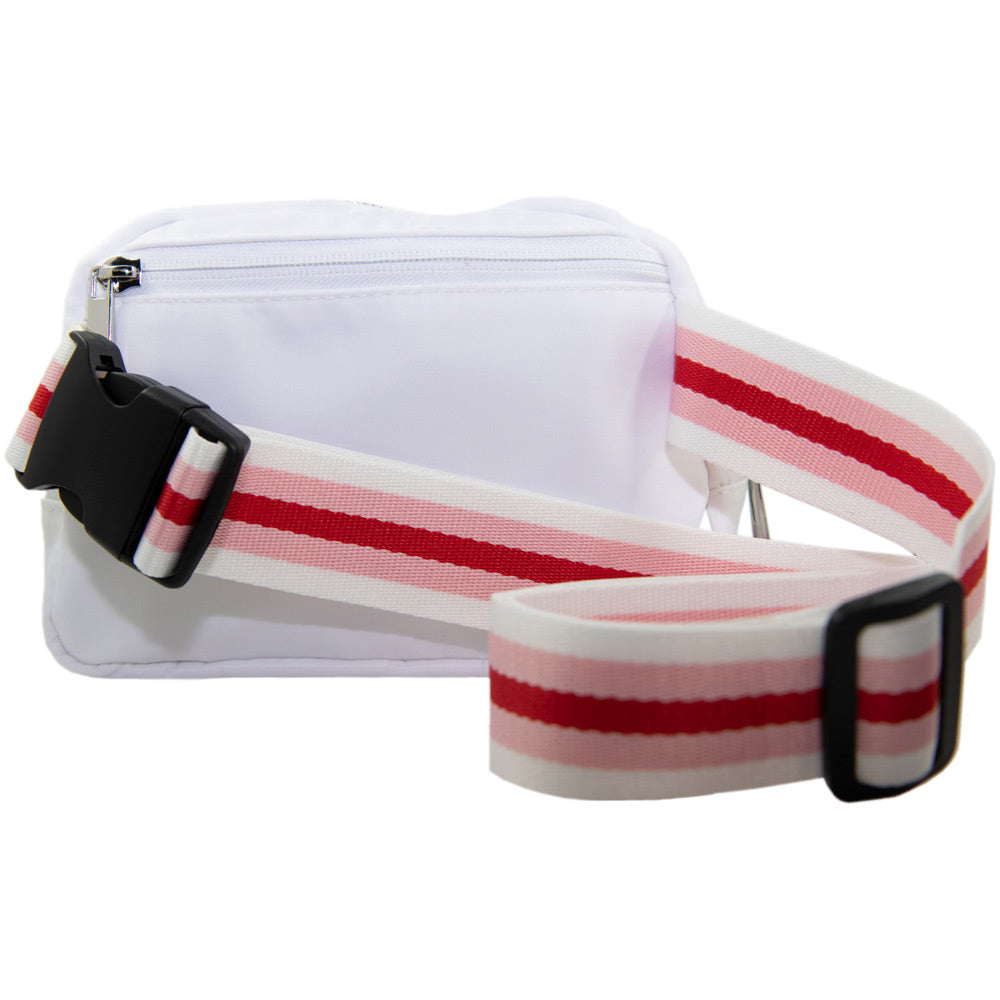 White Solid Belt Bag with Striped Strap