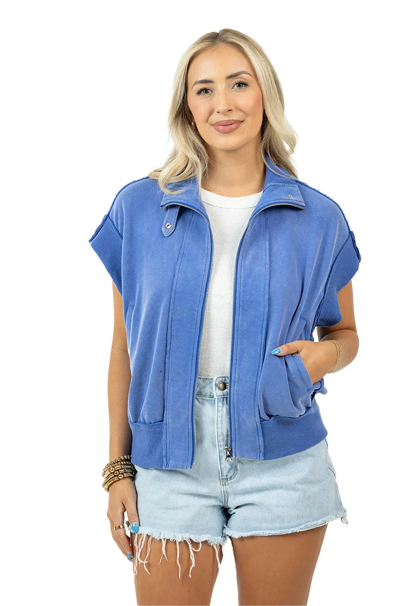Blue Garment Washed Utility Vest - Katydid.com