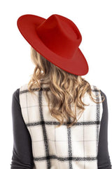 Fire Brick Red Wide Brim Felt Hat for Women