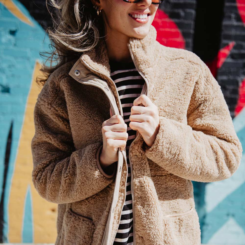 Tan Oversized Sherpa Jacket Women