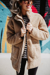 Tan Oversized Sherpa Jacket Women