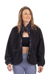 Black Buttoned Slouchy Women's Fleece Jacket