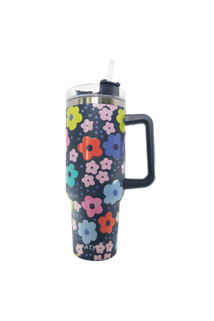 Navy Daisy Tumbler Cup with Handle