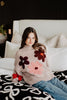 Tan Floral Knit Stitched Sweater