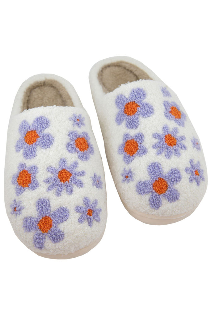 Lilac Daisy All Over Fuzzy Slippers