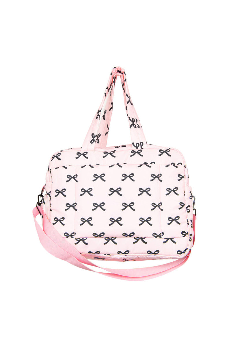 lululemon mini duffle bag bows Black & Pink Mini Bows Duffel Weekender w/ Pass-Thru Slip