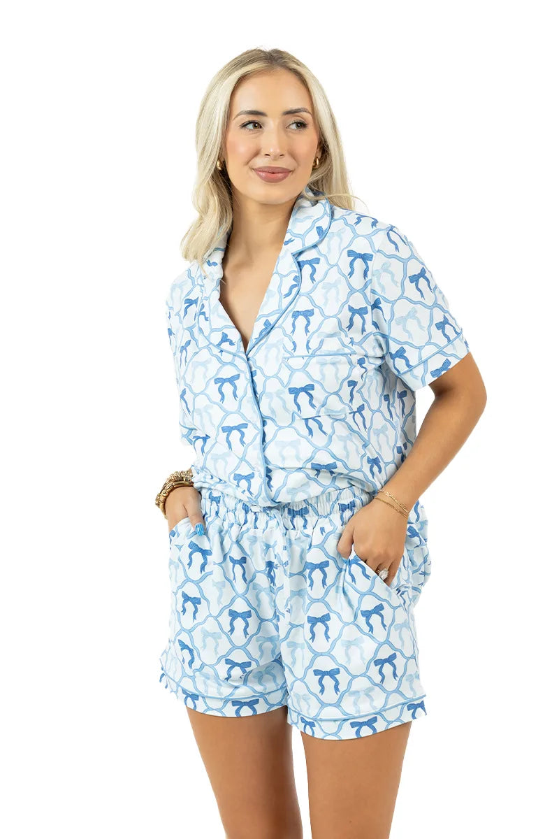 Light Blue Mini Bows PJ Sets - Katydid.com