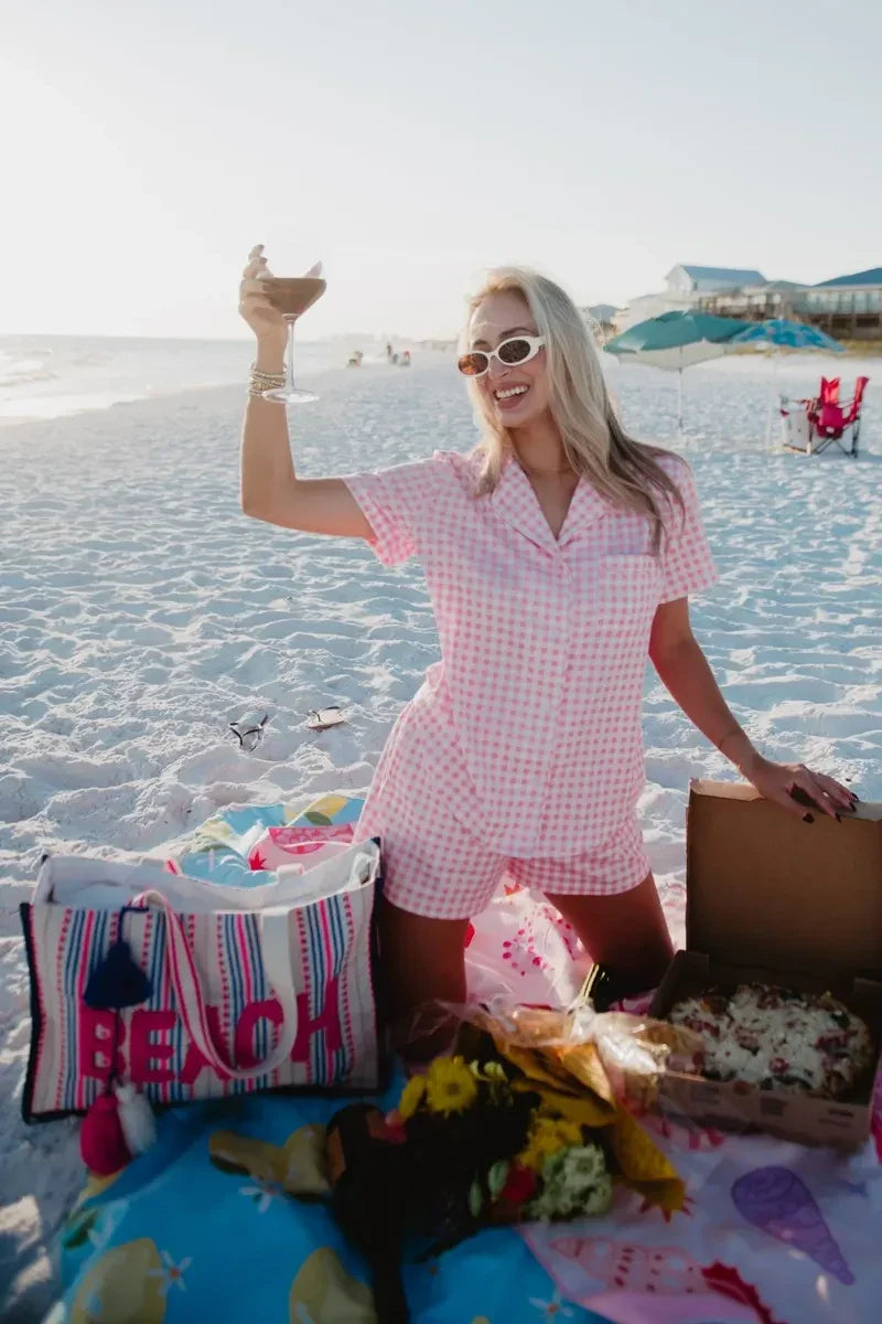 Light Pink Plaid Pajama Set - Katydid.com