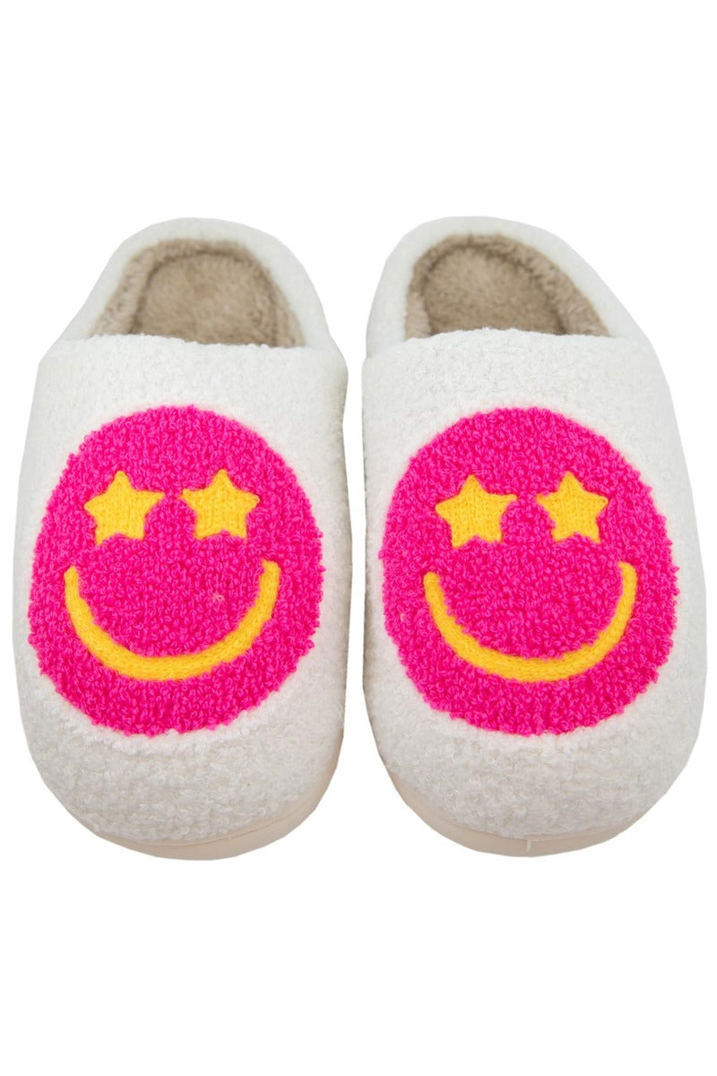 Hot Pink Star Eyed Happy Face Women Slippers - Katydid.com