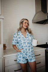 Light Blue Toile Coquette Bows Lounge PJ Set