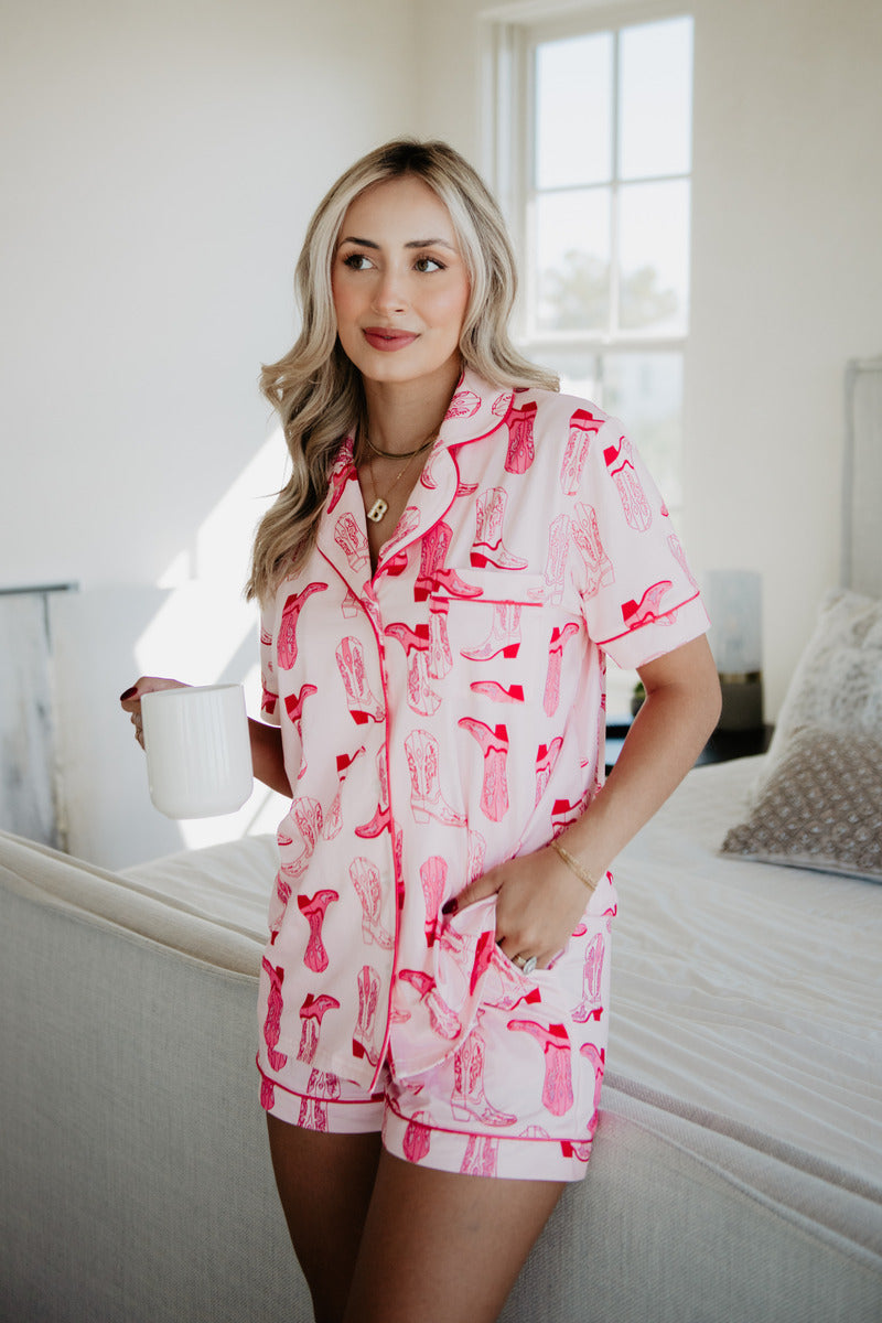 Light Pink Western Boots All Over PJ Short Set