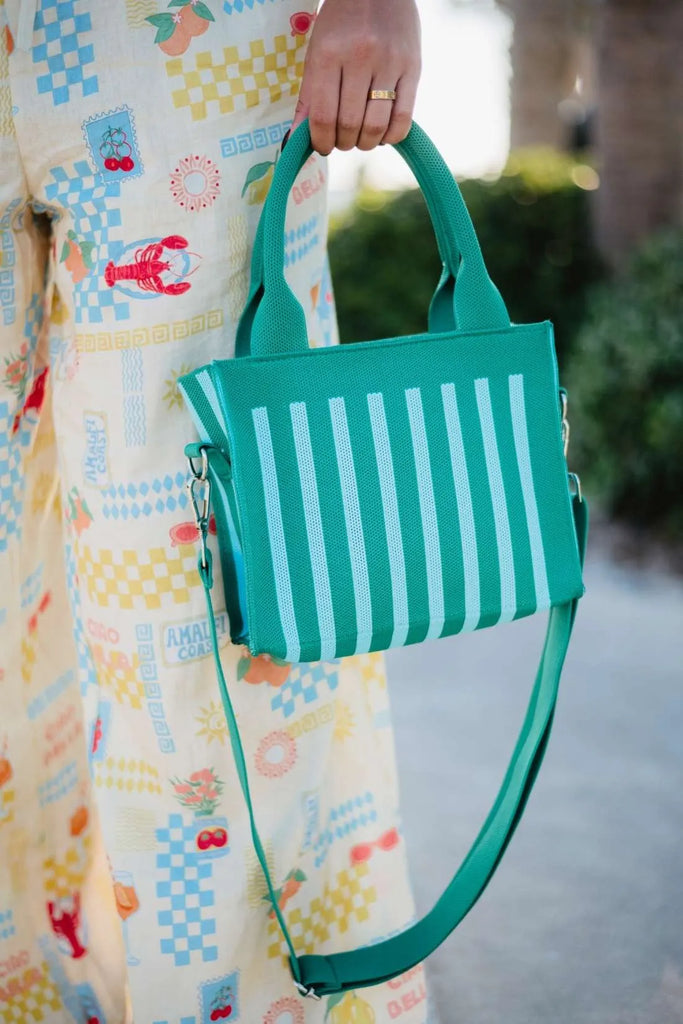 Green Striped Structured Mini Tote Purse - Katydid.com