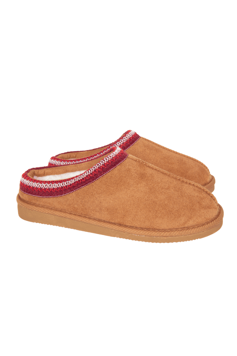 Chestnut Embroidered Cozy Slippers - Katydid.com