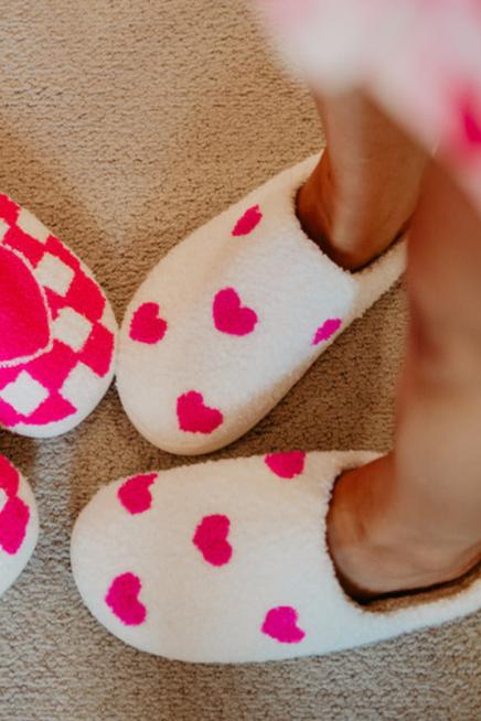 Pink Hearts All Over Slippers For Women