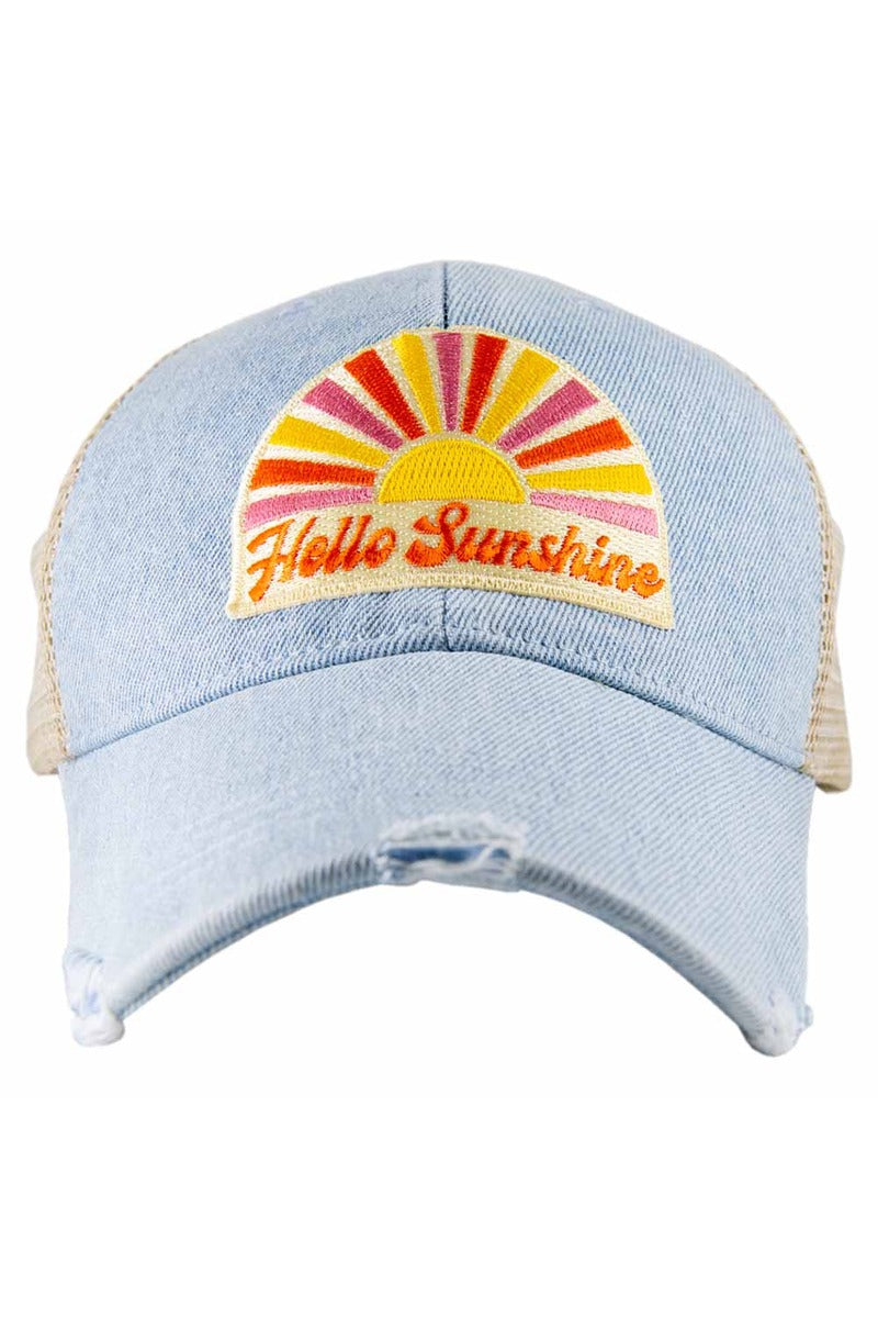 Hello Sunshine Patch Denim Trucker Hat - Katydid.com