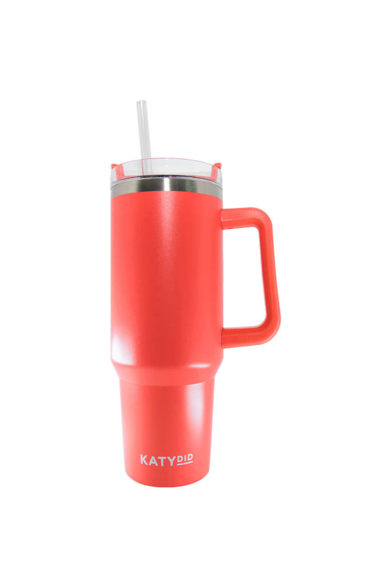 Hot Coral Drink Tumbler Cup w/ Handle