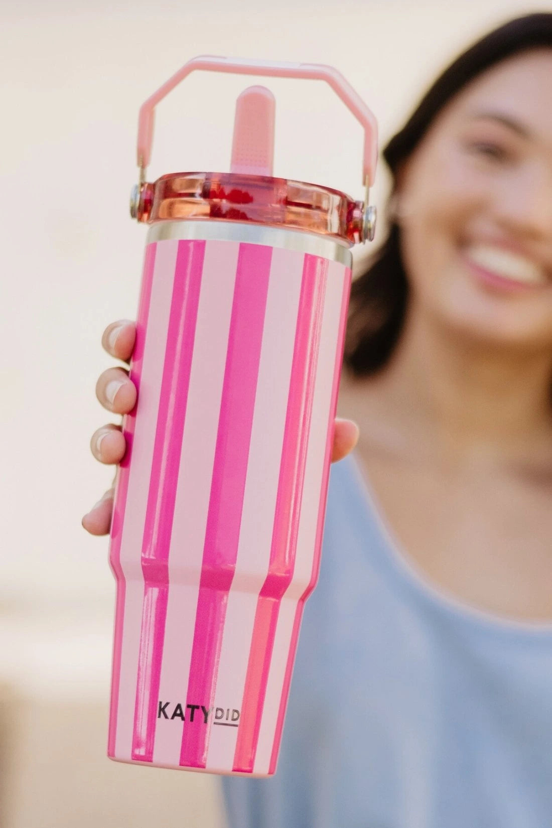 Pink and Hot Pink Striped Stainless Steel 30 Oz Tumbler