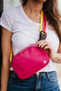 Hot Pink Solid Fanny Pack with Striped Strap