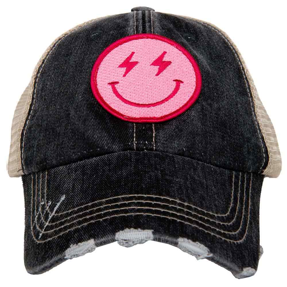 HOT PINK LIGHTNING HAPPY FACE (BLACKTAN) TRUCKER HAT