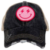 HOT PINK LIGHTNING HAPPY FACE (BLACKTAN) TRUCKER HAT