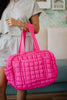 Hot Pink Quilted Duffel Weekender Bag w/ Pass-Thru Slip