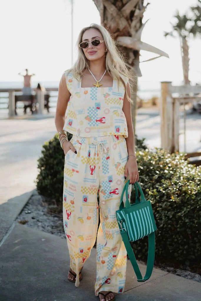 Italian Summer Linen Two-Piece Pant Set (Yellow) - Katydid.com