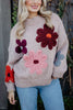 Tan Floral Knit Stitched Sweater